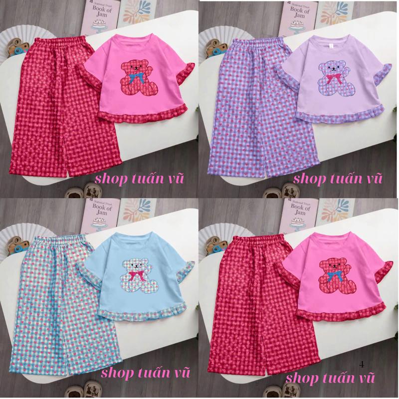 Set bộ quần áo trẻ em, áo cộc quần dài dành cho bé gái từ 14-44kg mẫu BEARR thiết kế đẹp chất liệu mới.