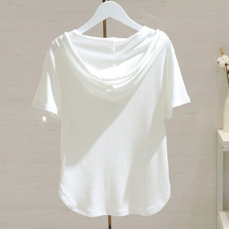 Product Introduction of Áo Thun Dây Rút Có Mũ Trùm Đầu, Màu Trơn Ngắn Tay, Thời Trang Mới Mùa Hè, Dành Cho Phụ Nữ, Thường Ngày Và Dáng Rộng Rãi, Bó Sát, Áo Sơ Mi Lớp Cơ Sở, Hàng Mới Về Top Women Shirt Cổ Tròn 8
