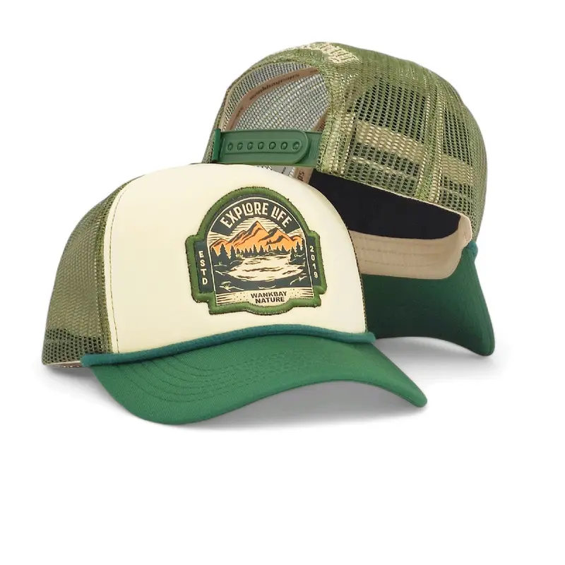 Wankbay Topi Trucker Plastisol Explore Life Green White Dewasa Corduroy Hat 0