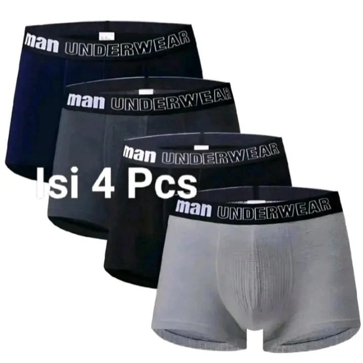 1 paket boxer cowok Katun Spandex Hitam Tebal 4 Pcs Polos Dewasa Pendek Boxer Karet Mix Nyaman Lembut Remaja Atletis XXXL spender Boxer Pria Jumbo ice  silk  pria cdcowok daleman  dewasa cd mura he leg an kancut  laki  laki dalaman boxer  pria brief 0