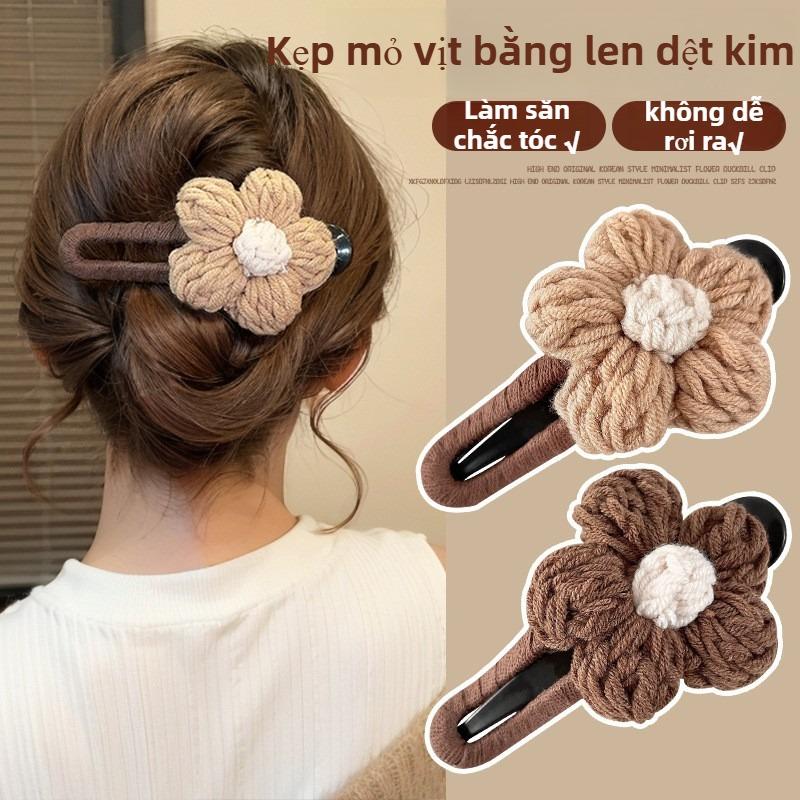 Kẹp Tóc Mỏ Vịt Hoa Len, Dành Cho Nữ, Sau Đầu, Kiểu Mới 2025, [Thanh Toán Khi Nhận Hàng]
