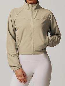 Chamarra de yoga de secado rápido para mujer, cuello alto, delgada, a prueba de viento, para correr al aire libre, fitness, manga larga, deportiva
