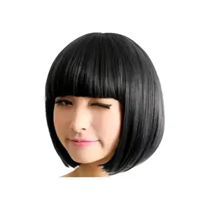 Wig rambut palsu wanita lurus pendek bop wik pesta karnaval