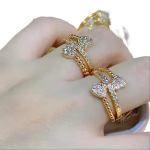 Cincin Perhiasan Wanita Gold Titanium Anti Karat Elegan Motif Terbaru Rings Permata Stainless Emas