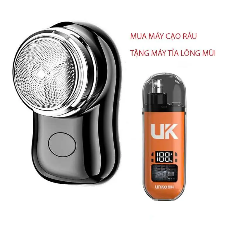 [ Tặng Máy Tỉa Lông Mũi UK ] Máy Cạo Râu Mini 3 Lưỡi Kép Chống Thấm Nước Sạc Nhanh