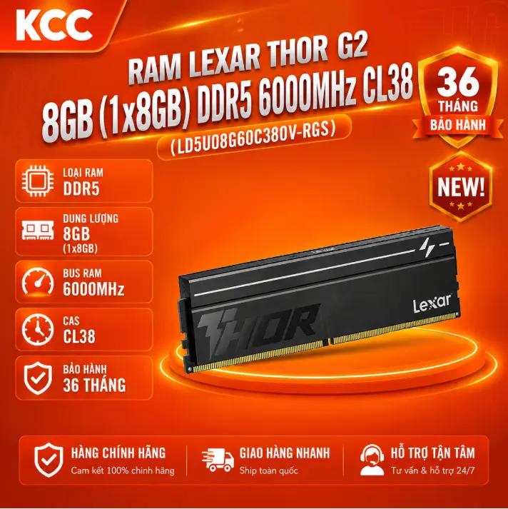 RAM Lexar THOR G2 8GB (1x8GB) DDR5 6000MHz CL38 (LD5U08G60C380V-RGS) bảo hành 3 năm chính hãng