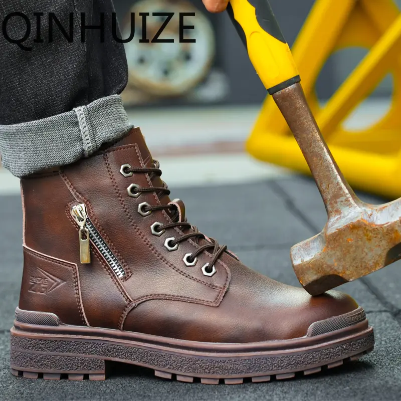 QINHUIZE-Giày Da Chống Thấm Nước Cho Nam, Chống Đâm Thủng, Không Thể Phá Hủy, Giày Bảo Hộ Lao Động Có Đế Chống Trượt 4