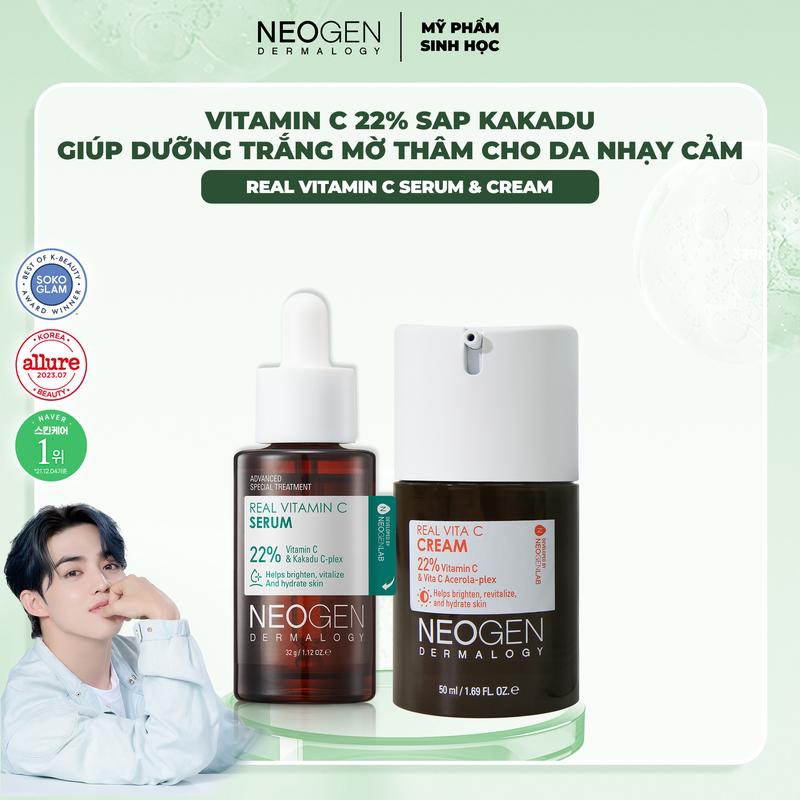 Bộ Sản Phẩm Serum & Kem Dưỡng Vitamin C 22% Hỗ Trợ Mờ Thâm, Giúp Dưỡng Trắng Da Neogen Dermalogy Real Vita C