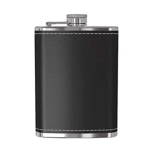 Botol Minum Hip Flask Stainless Steel 8oz MS351 Desain Retro Stylish dengan Kulit Sintetis Hitam Tahan Bocor dan Rusak Ideal untuk Minuman Kesayangan Anda