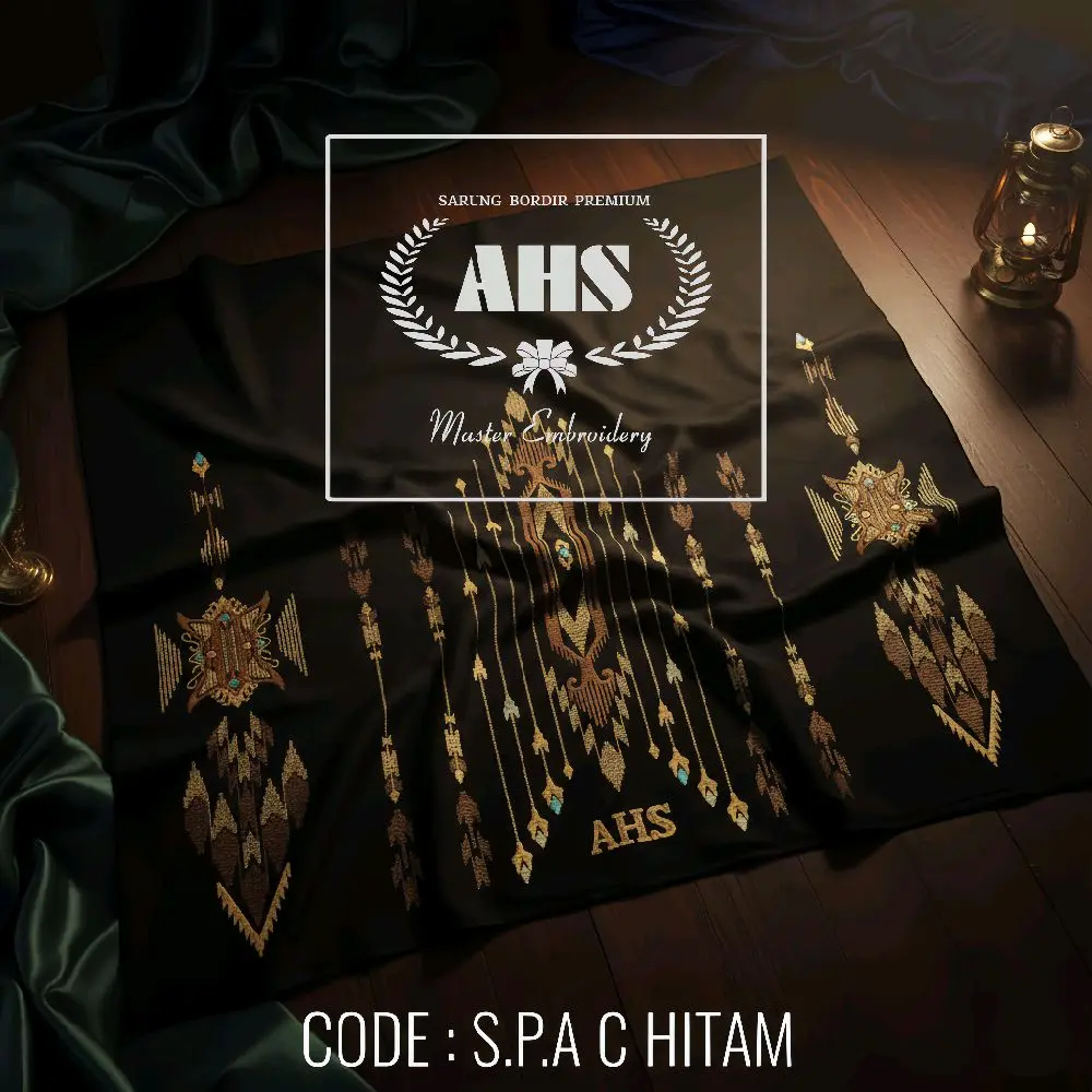 [ BEST SELLER ] AHS S.P.A sarung songket bordir motif full timbul bahan katun premium Tebal mewah  Lembut Tenun muslim pria dewasa  Santri  Hitam