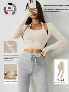 Conjunto de Top corto sin mangas y Tee deportivo con agujero para el dedo pulgar para mujer, Conjunto de Top sin mangas y Top deportivo con hebilla frontal, Conjunto de ropa para ejercicio de gimnasio y yoga para mujer