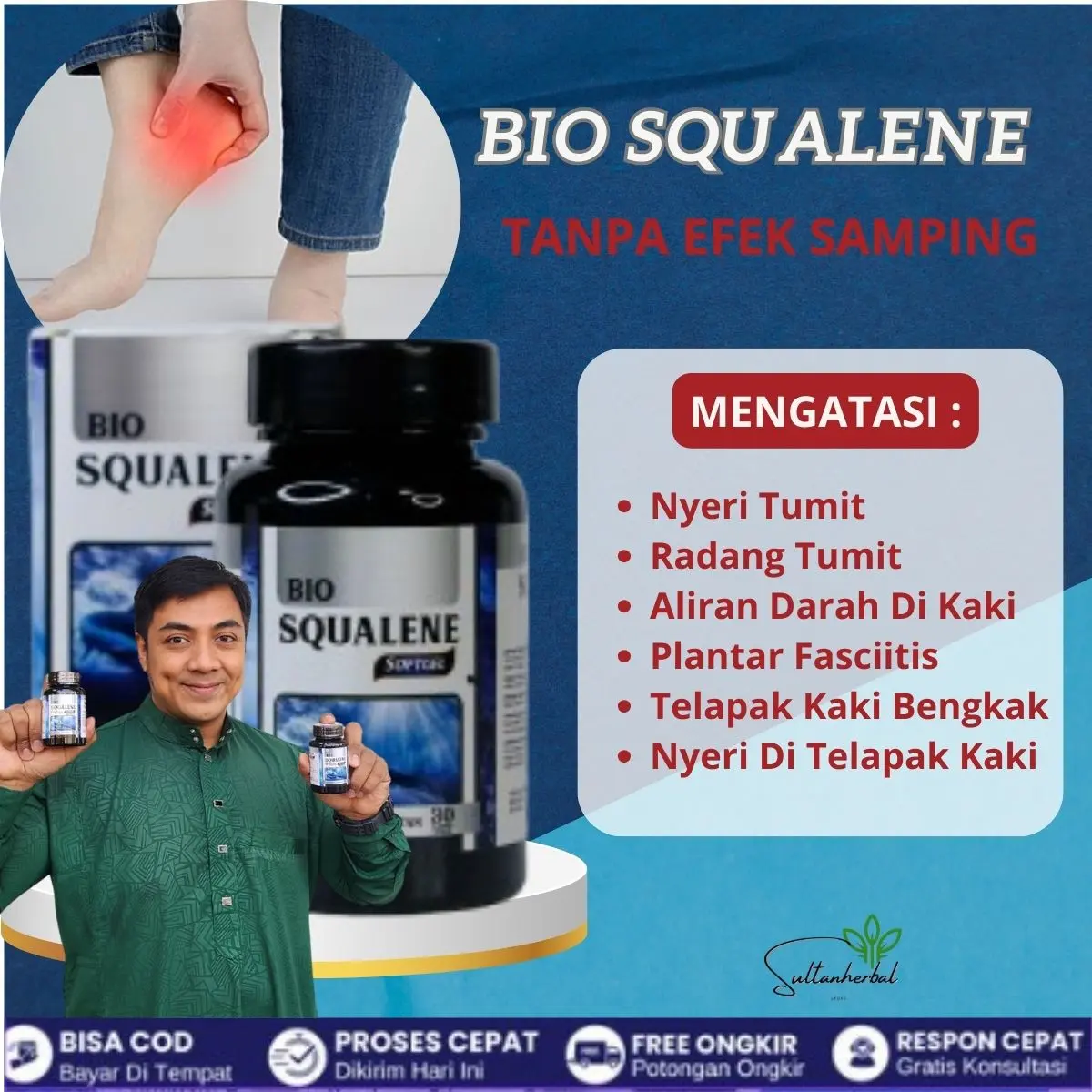 BIO SQUALENE - Nyeri Tumit, Radang Tumit, Aliran Darah Di Kaki, Plantar Fasciitis, Telapak Kaki Bengkak, Nyeri Di Telapak Kaki ASLI ORIGINAL 100%