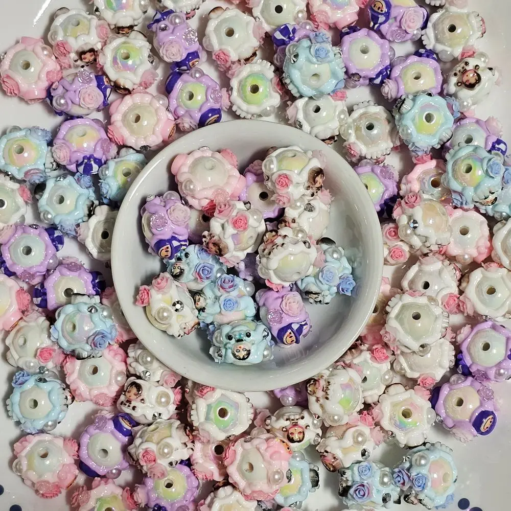 Mixed Colors 25mm Labubu Girl Style Hand-Painted Beads DIY Mobile Phone Chain Necklace Pen Key Chain