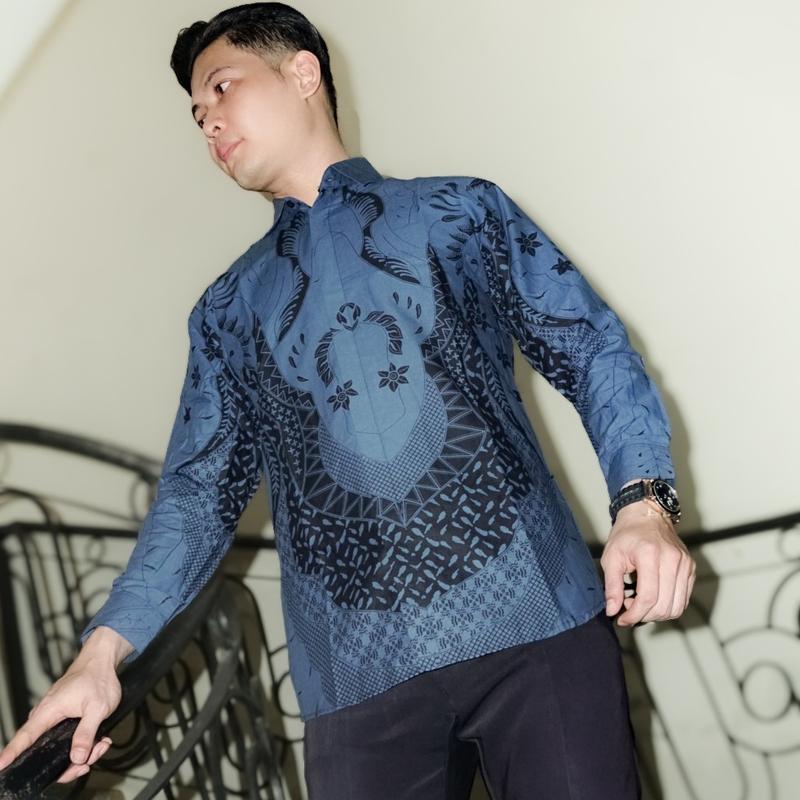 Batik Barata 2 katun slimfit kemeja denim pria premium Formal Motif Nyaman Panjang Kain Kerja Baju Hitam Biru Hem Casual Pendek Kantor Navy Cowok Distro kemeja  paspampres  original 4
