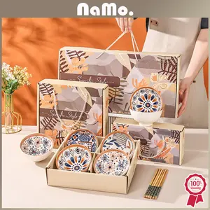 Mangkok set motif bahan premium/ Hampers chinese new year mangkok keramik/ Souvenir wedding box set mangkok motif japanese