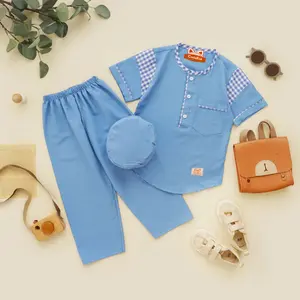 [Ceriakid] Koko Anak Laki laki Set Baju Celana Bonus Peci Mauna 0 1 2 3 4 5 6 7 8 9 Tahun Muslim Setelan Warna Merah Denim Biru Lebaran 2025