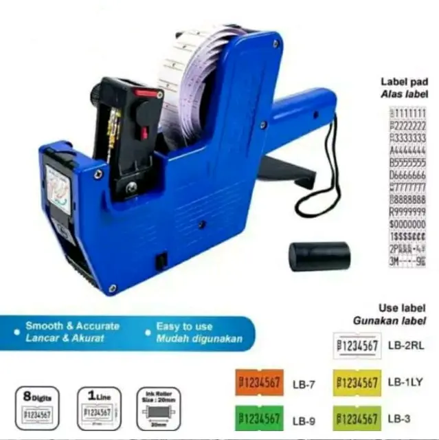 Alat Label harga  dg 8digit(ada rp,exp,edc,$ ,t,l dan lain lain)cocok utk label segala produk Utk yg jual makanan ada label expayet ya  bonus 1roll kertas harga n bonus refill tinta 0