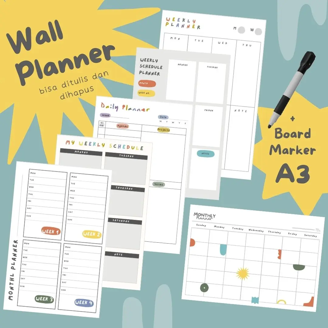 Wall Planner Solucine - Minimalis Series - Yearly Planner / Monthly Planner / Weekly Planner / Daily Planner / Meal Planner / Habit Tracker / Study Planner / To do List / Shopping List