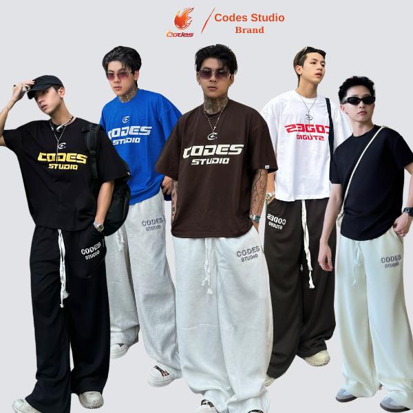 [LTT] Quần dài ống rộng Cotton 2da không xù lông dáng suông thoáng mát from rộng thêu 3D lưng thun unisex bigsize nam nữ cặp đôi basic Codes studio