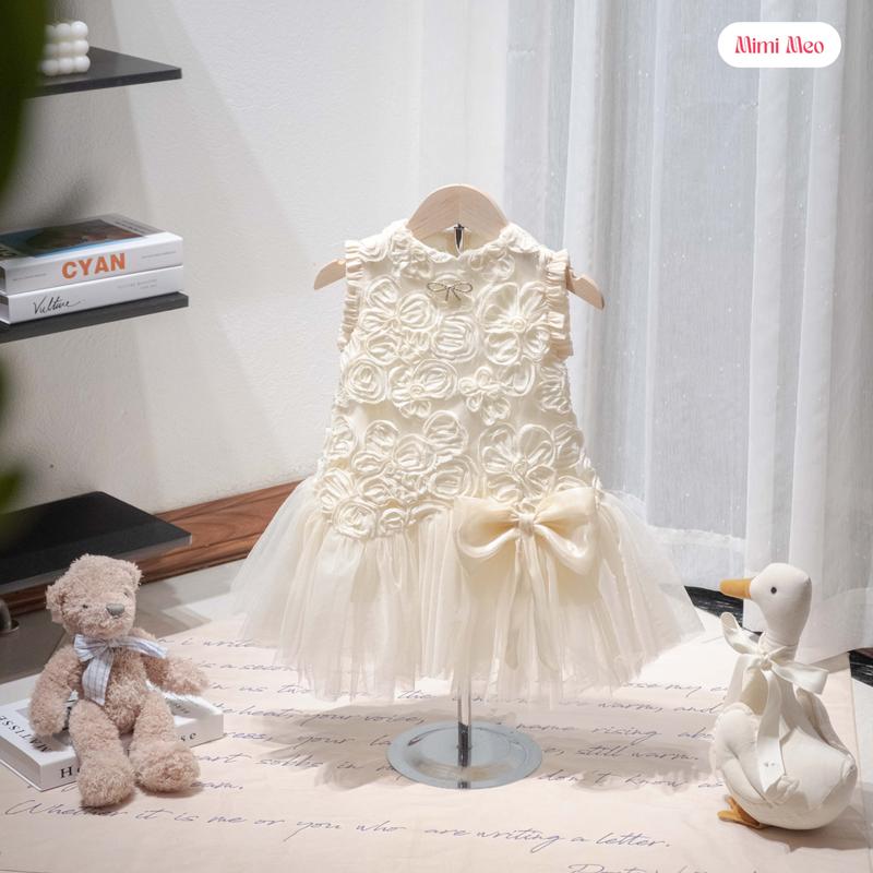 Mimi Meo - TD347 Váy bé gái xinh 9-34kg - Đầm lưới hoa nổi dự tiệc dáng xinh cho bé