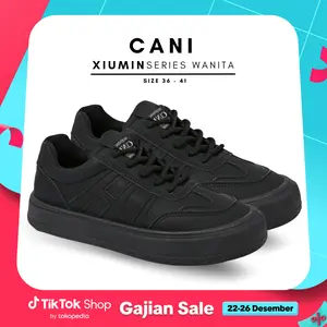 [INSTAN] Cani "Free Box" (Size 36-42) Xiumin Sepatu Sneakers Wanita Sepatu Skolah HItam Polos Ringan C9008