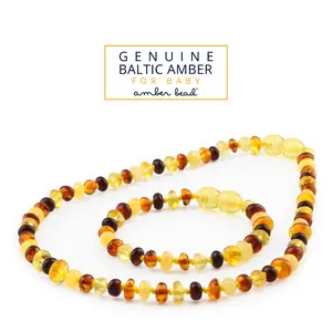 AMBER BEAD | XR53M1 Kalung dan Gelang amber bayi 32cm & 14cm. Warna Multicolour Yellow