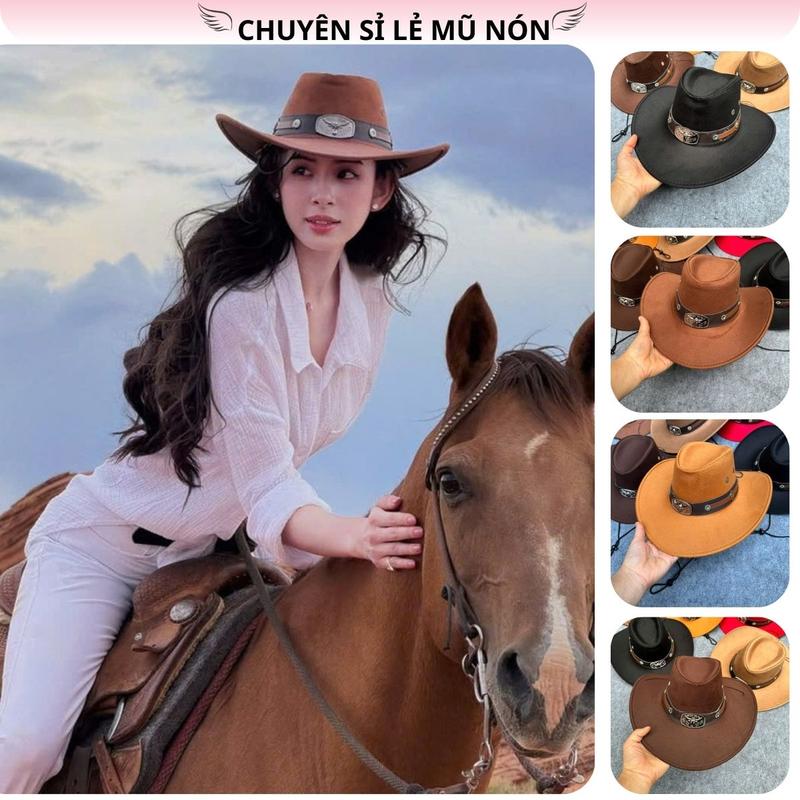 Mũ Cao Bồi Da Lộn Đai Da Mạc Sắt Cao Cấp Phong Cách Vintage Cho Nam Nữ - Mũ Phớt Vành Rộng Thời Trang Độc Đáo & Cá Tính