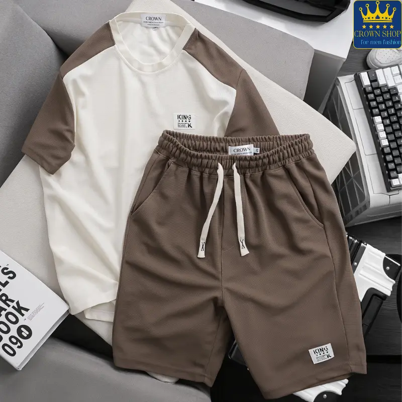 Đồ bộ nam ngắn chất Thun tổ ong thoáng mát không nhăn không xù, tạo phong cách trẻ trung năng động, mặc đi chơi hay ở nhà đều phù hợp Menswear Quần Áo Màu Đen Nhung Nhung đơn giản set  nam dep 2