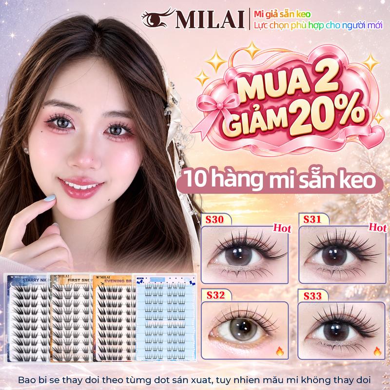 MILAI Mi Giả Tự Dính Sẵn Keo 10 Hàng | Dày Tự Nhiên, Tạo Hiệu Ứng Mắt To | Sợi Mảnh Nhẹ, Không Cần Keo | Mua 2 Giảm 20%