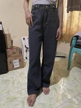 Product Review of F·MIGA C42 High Waist Korean Style Kulot Bagy Jeans Straight Kasual Pants Celana Panjang Loose Celana Jeans Wanita - Abu-abu Biru from c**e 0