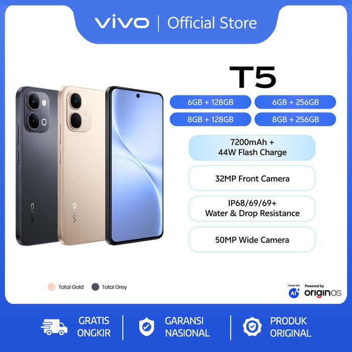 Gambar [ONLINE EXCLUSIVE] vivo T5 - 7200 mAH + 44W FlashCharge, 32MP Front Camera, Origin OS + vivo AI, IP68/69/69+ dari vivo Indonesia Kab. Tangerang Tokopedia