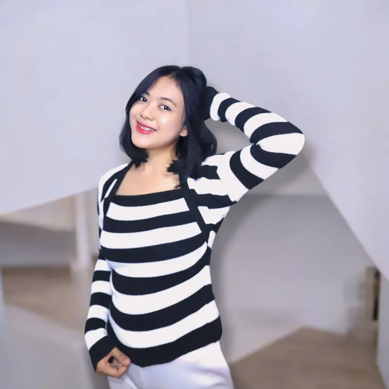 ASCBDG || Baju Rajut Wanita Motif Garis,Bahan Premium Lembut dan Nyaman Cantik Panjang Sweater Top 2