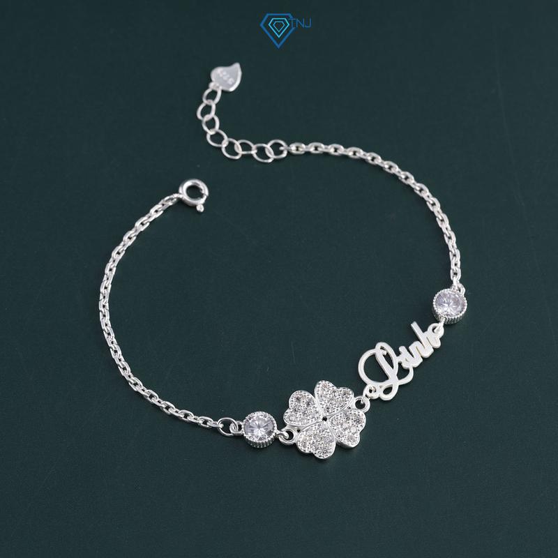  Vòng tay nữ bạc khắc chữ theo yêu cầu lắc tay bạc 925 đính đá hình cỏ 4 lá sang trọng LTN0387 