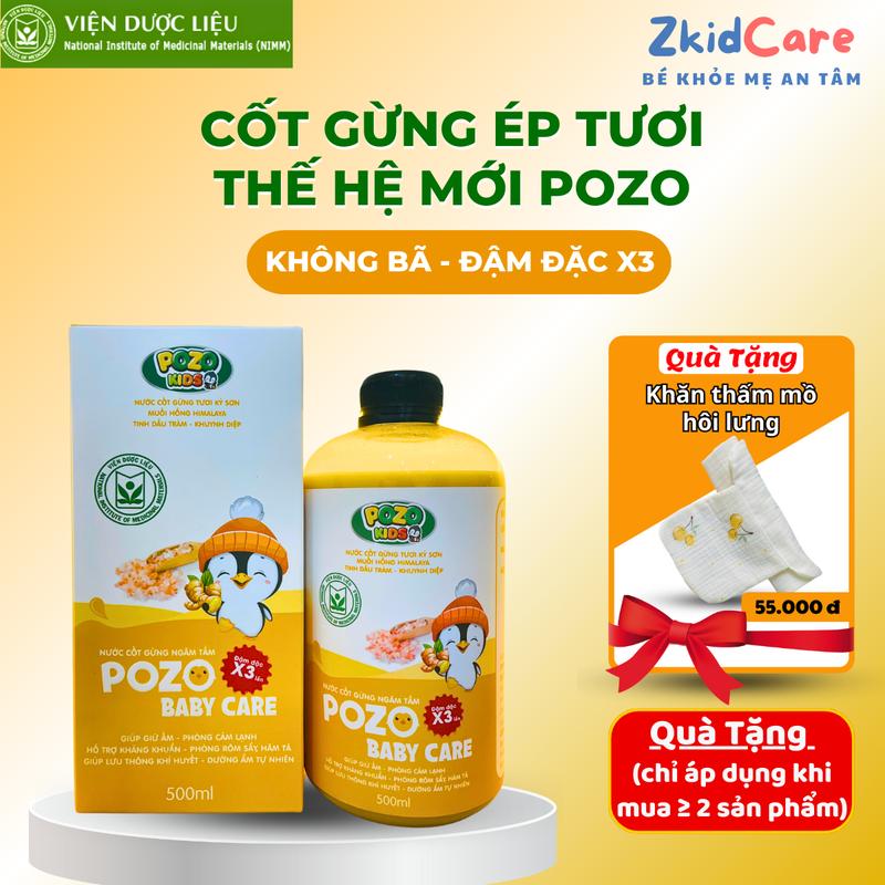 Cốt Gừng Tắm Bé Thế Hệ Mới Pozokids Đậm Đặc X3 - Không Có Bã- Cốt Gừng Tràm Khuynh Diệp POZOKIDS- 500 ml- Pha Tắm, Ngâm Chân, Giữ Ấm - Hỗ Trợ Giữ Ấm, Phòng Cảm Lạnh - Hỗ Trợ Kháng Khuẩn, Phòng Rôm Sảy, Hăm Tã Cho Bé. 1