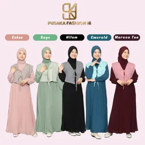 J4NNE Gamis anak remaja tanggung perempuan muslim plisket ceruty babydoll korean style,vest/ rompi katun salur