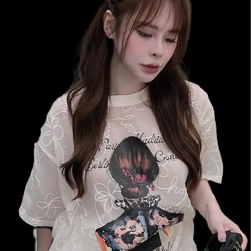 [Sửa Mẫu_Chân Váy Đồng Màu_ Tặng Áo 2 Dây]Set Váy Áo Ren Thêu Hoa Mỏng Mềm In Cô Gái Mix Chân Váy Nhún Chất Tơ Có Lót Trong Phong Cách Dễ Thương Top BY TH Store 4