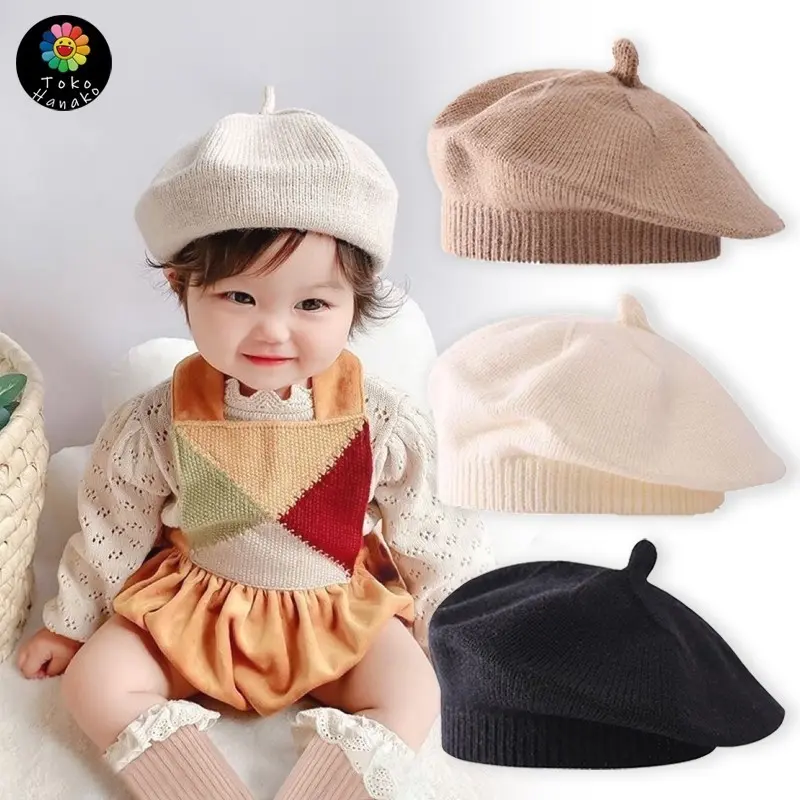0-3 Thn | Topi Beret Bayi Anak Rajut Style Korea Wol Anak-Painter Autumn Winter Baret Berret Hat Polos Fashion Topi 0