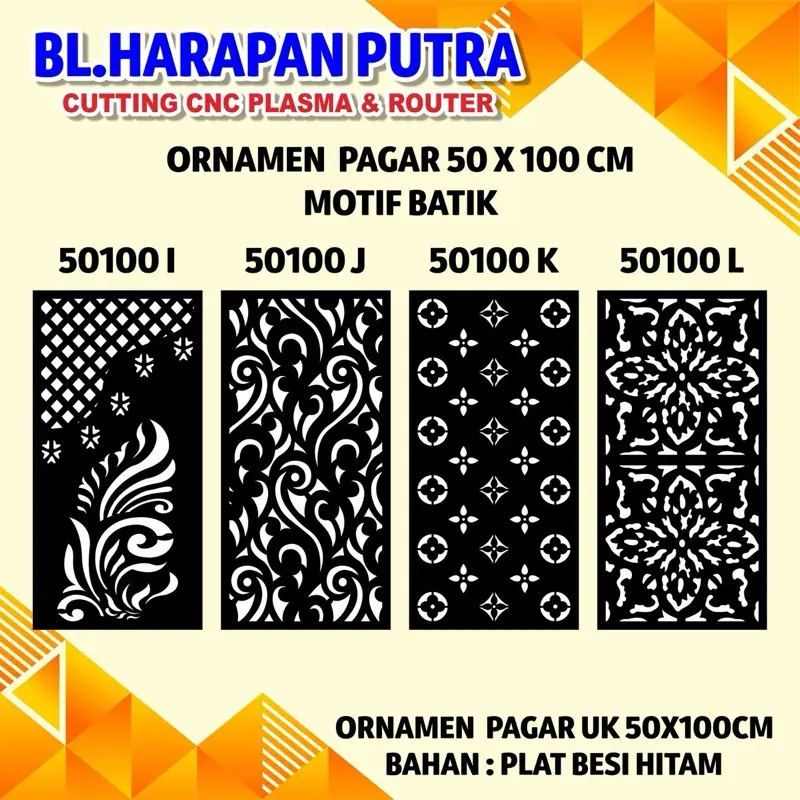 ORNAMEN PAGAR CUTTING PLAT BESI UKURAN 50x100CM I