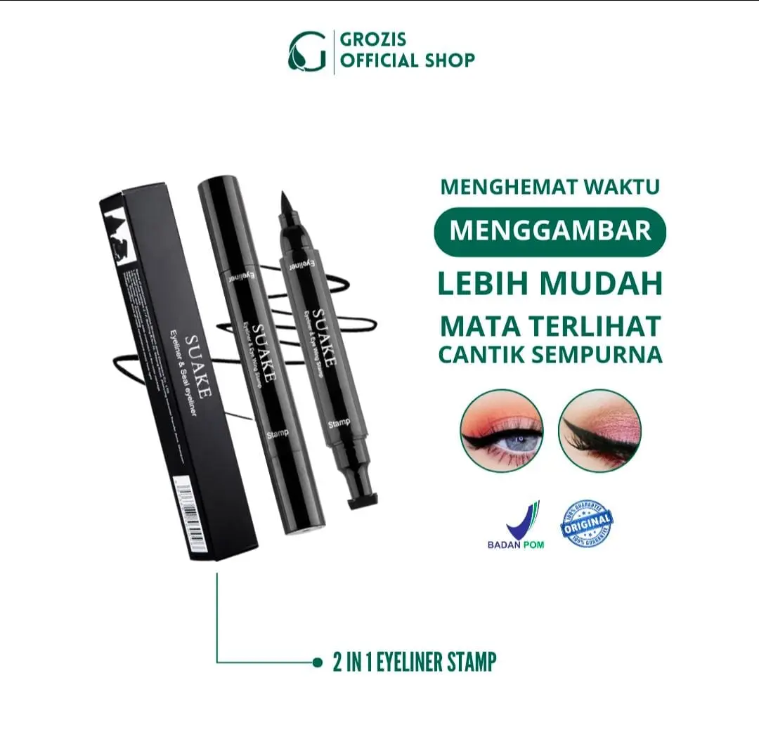 GROZIS Eyeliner Stamp 2 In 1 Waterproof Liquid Eyeliner Pensil Waterproof Ukuran Stamp Small dan Big Hitam