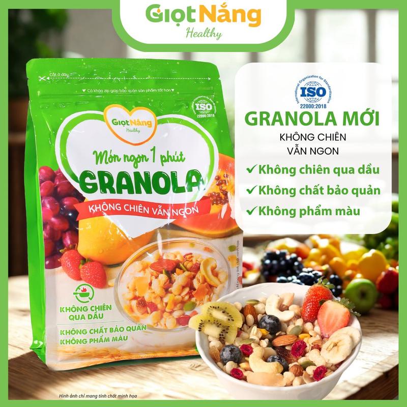 Granola Giọt Nắng Mới Ngon Giòn Với Viên Yến Mạch Gạo Lứt Trái Cây Mới Từ Nông Sản Giọt Nắng