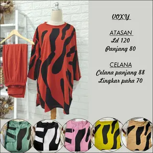 TERBARU..!! SETELAN WANITA LENGAN 7/8 FULL PRINT BAHAN VOXY Baju Celana Oversize