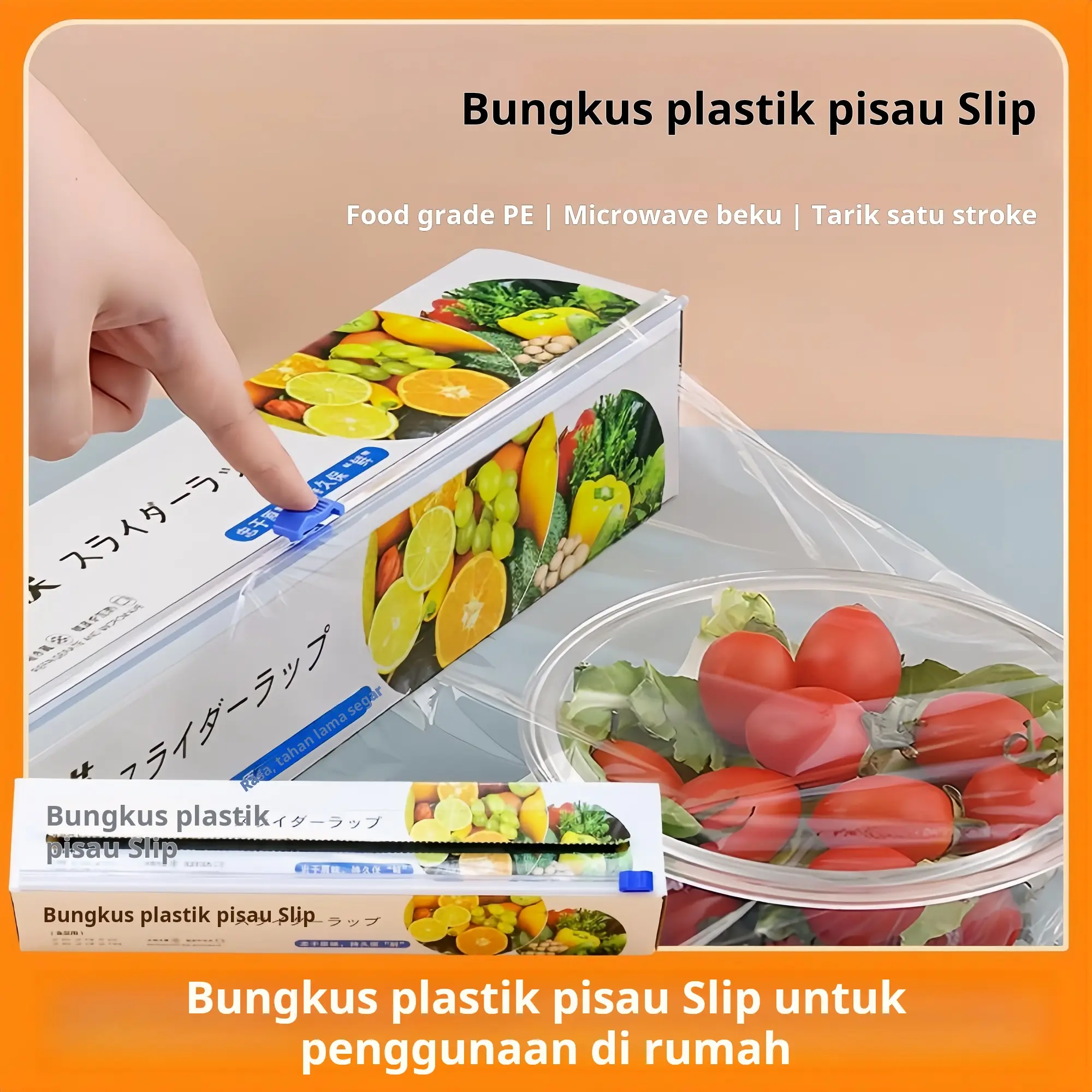 Pisau geser pemotong makanan PE sekali pakai rumah tangga plastik pembungkus makanan dapur tahan suhu tinggi kotak gulungan besar