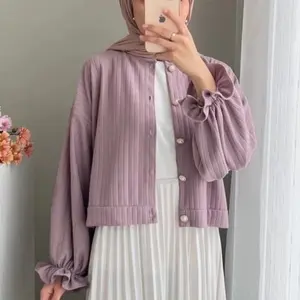 Cardigan Hornet Top Sweet Heart Kancing Mutiara Model Style Korean Blouse Hornet Lengan Panjang
