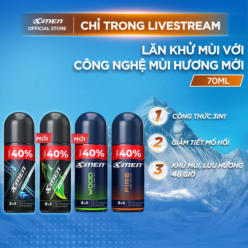 [TĂNG 40% DUNG TÍCH] Lăn khử mùi Xmen Amazon Hunt/Vegas Delight/Wood/Fire 70ml/chai - Hương thơm nam tính