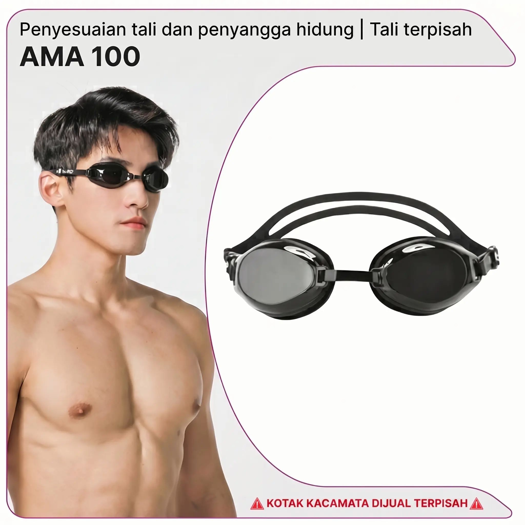 Decathlon TRIBORD Kacamata Renang Dewasa AMA 100 - Lensa Berwarna - Ukuran L Hitam - 8808249