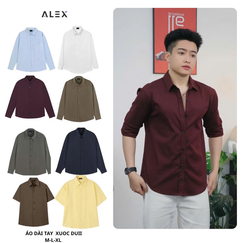 ( MÀU MỚI ) Áo sơ mi CỔ ĐỨC A18 trơn dài tay và cộc tay  chất kiệu KaKi Cotton mềm mịn 10 màu ALEXMAN