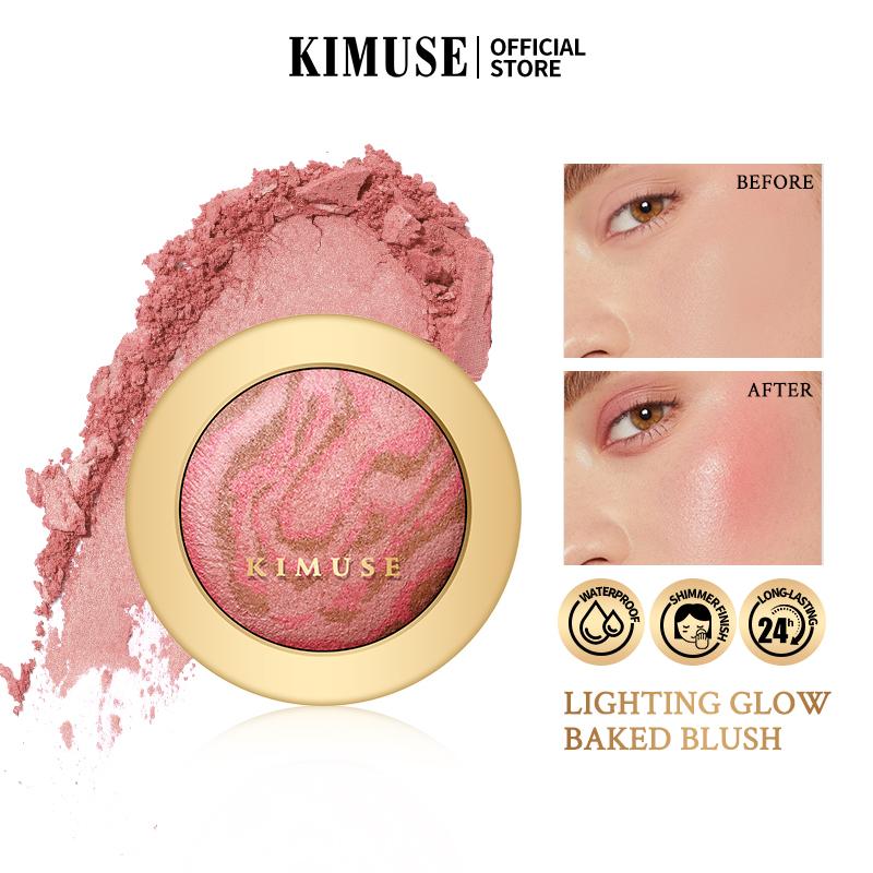 Phấn Đánh Nướng, KIMUSE, Hiệu Ứng Phát Sáng, Lâu Trôi, Phấn Không Thấm Nước, Hoàn Thiện Lấp Lánh Tự Nhiên, Phấn Má Hồng, Bộ Sưu Tập Thiên Hà Màu Vàng Đen