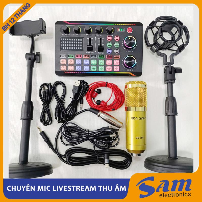 Combo livestream F998 MAX và BM900 tặng kèm dây live OTG, giá đỡ mic, giá đỡ điện thoại và tai nghe
