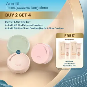 [LONG-LASTING SET] WARDAH Cushion Colorfit HD Blurify Loose Powder + Colorfit Perfect Glow Cushion / Colorfit 5D Blur Cloud Cushion - Bedak Tabur Tahan Minyak Halus Long Lasting Oil Control - Makeup