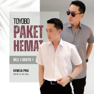 Baju Pria Dewasa Katun TOYOBO LENGAN PENDEK Paket Hemat 2 pcs,  Atasan Kerja Kantor Casual Hitam Formal Lembut Panjang